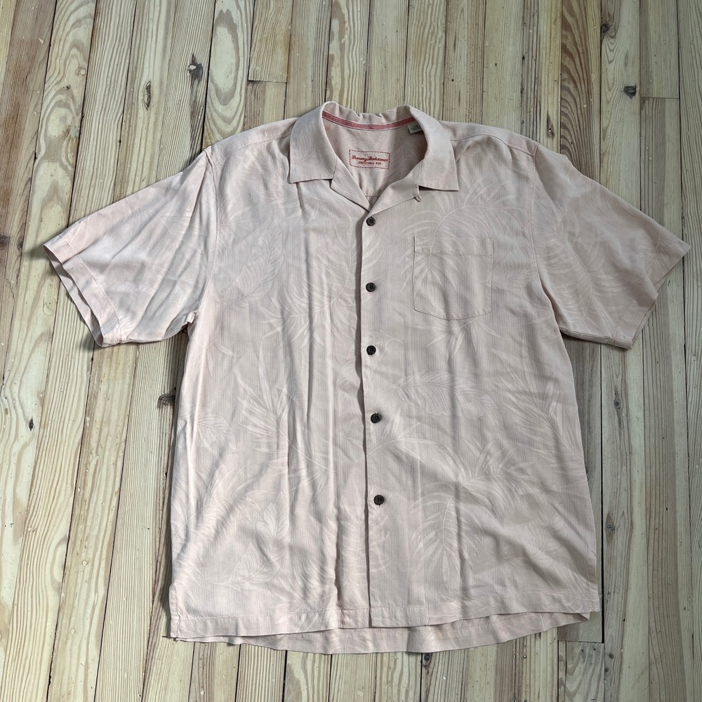 Tommy Bahama Mens Original Fit Silk Tropical Leaf Print Short Sleeve Shirt large